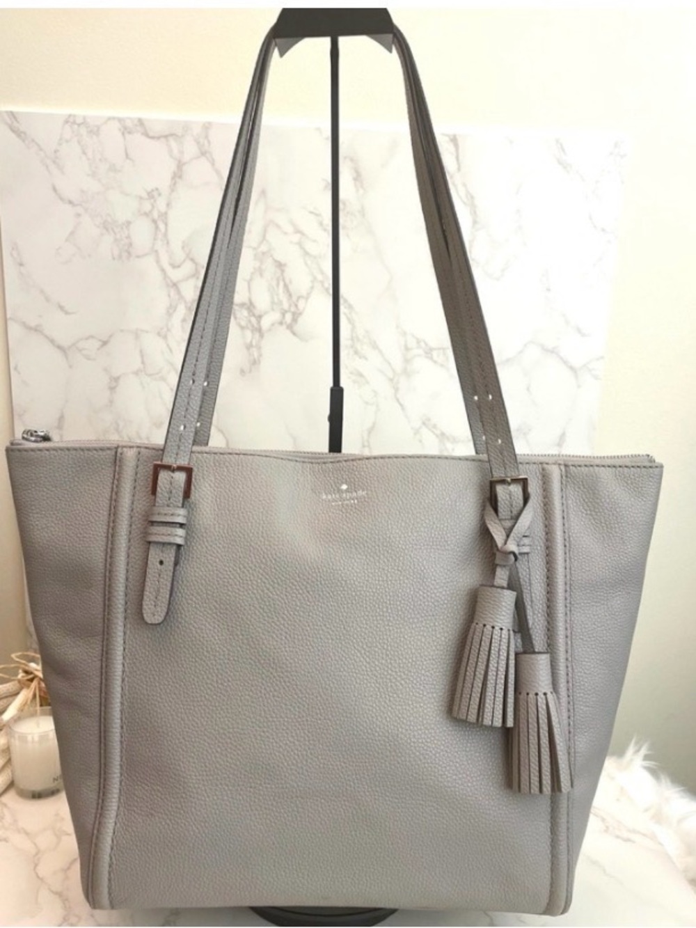 Kate Spade Large Tote Gray Pebbled Leather GUC